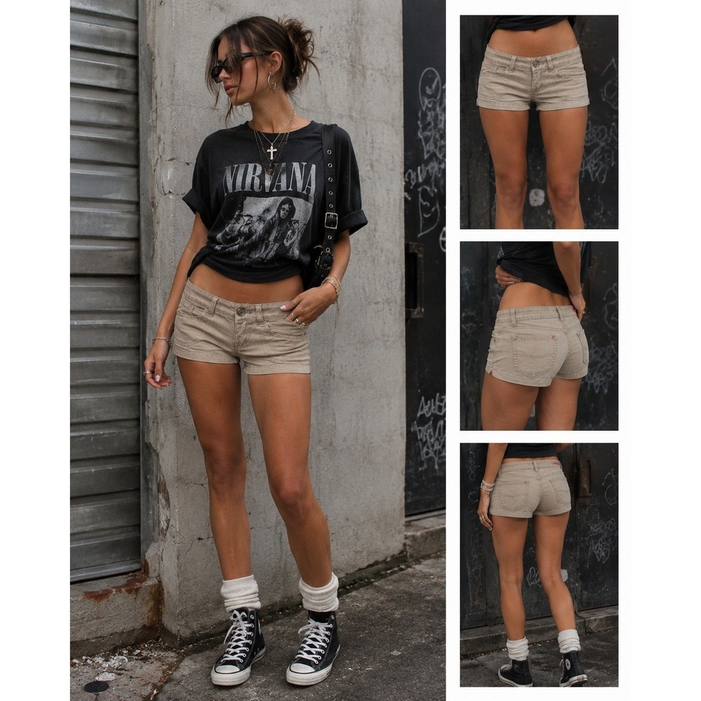 Y2K Unionbay Low Rise Shorts‎ Lot 3 Khaki Black Gray 90s Mini Micro 28x3